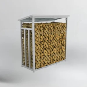 Feuerholzregal außen mit Dach – verzinktes Metall, silber, 188 × 70 × 188 cm